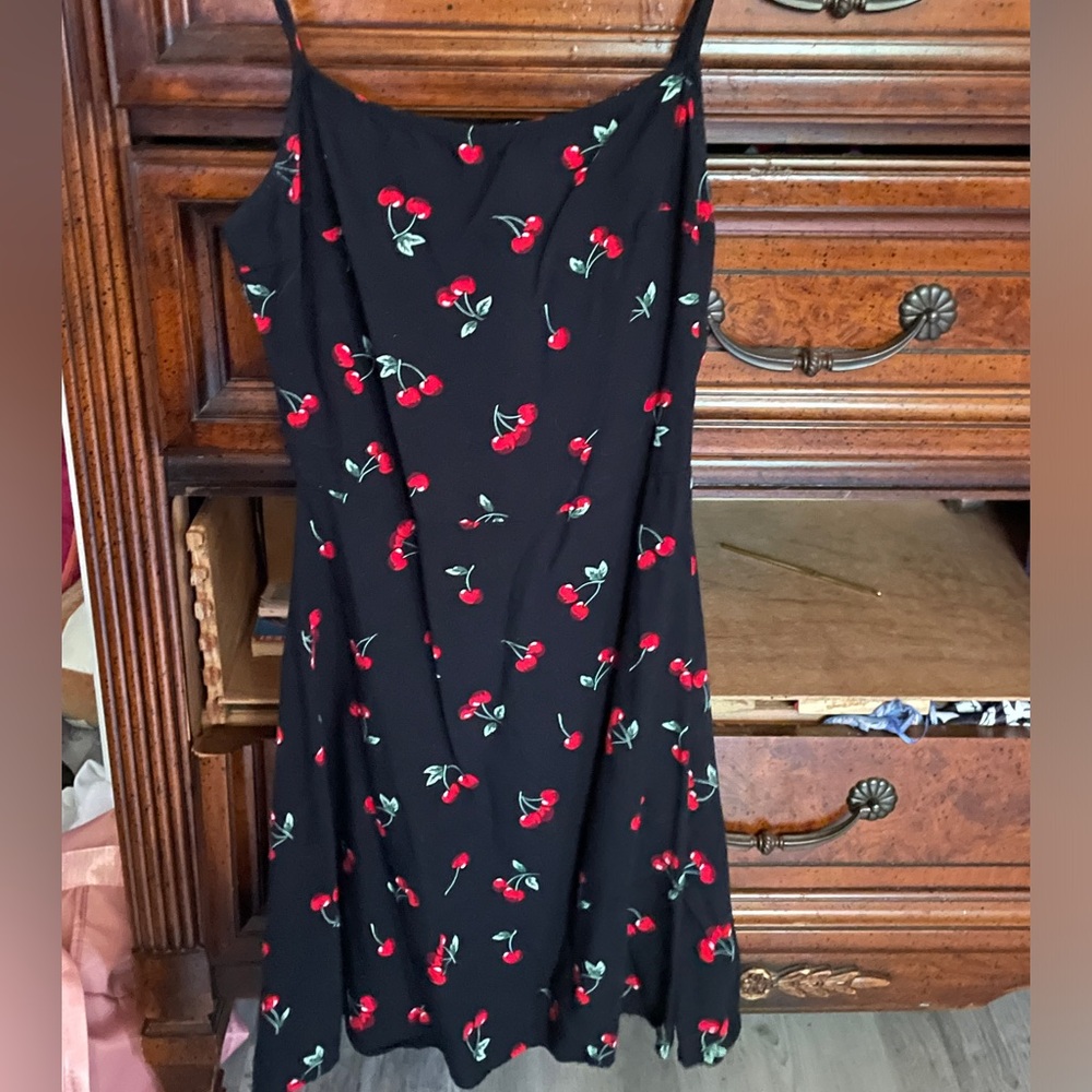 black sun dress with cherries